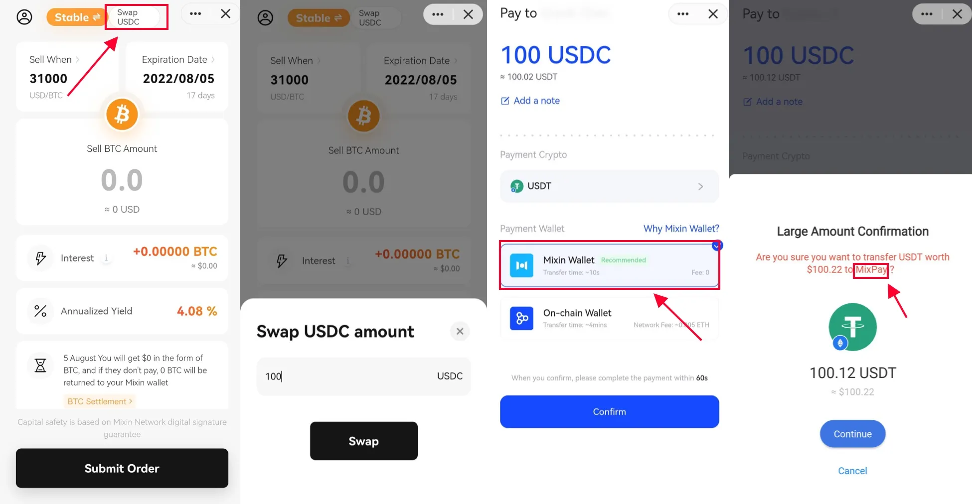 Swap stablecoins using MixPay