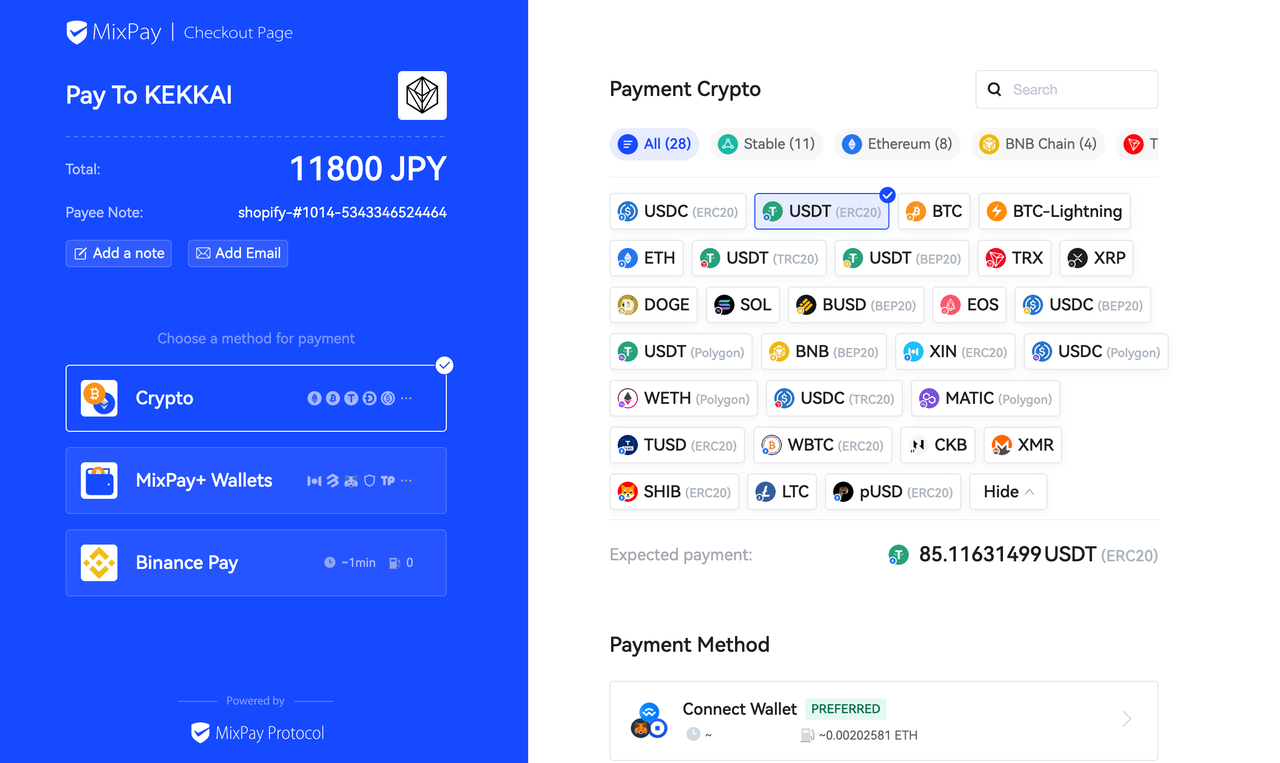 MixPay ja KEKKAI Checkout -sivu