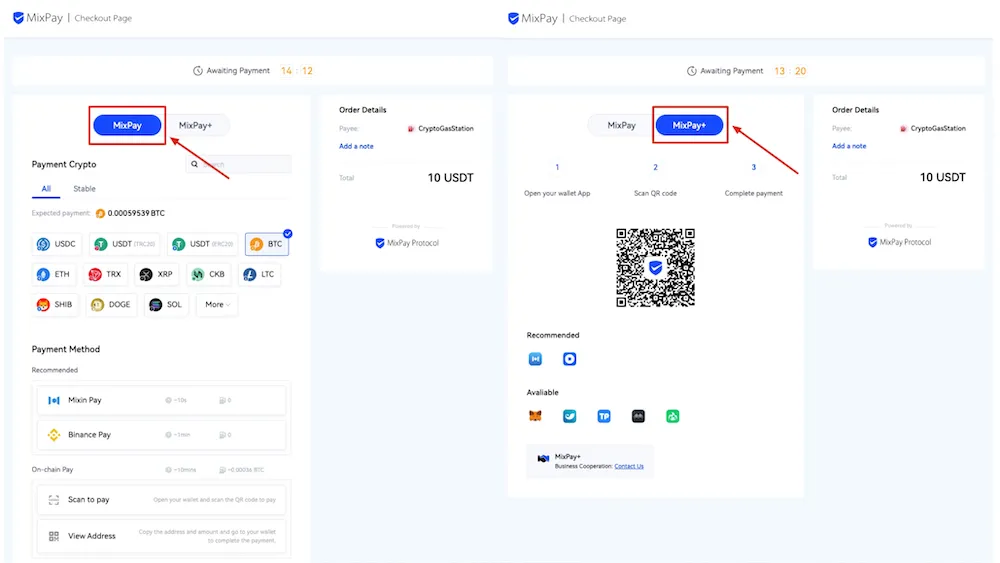 Página de checkout do MixPay Desktop