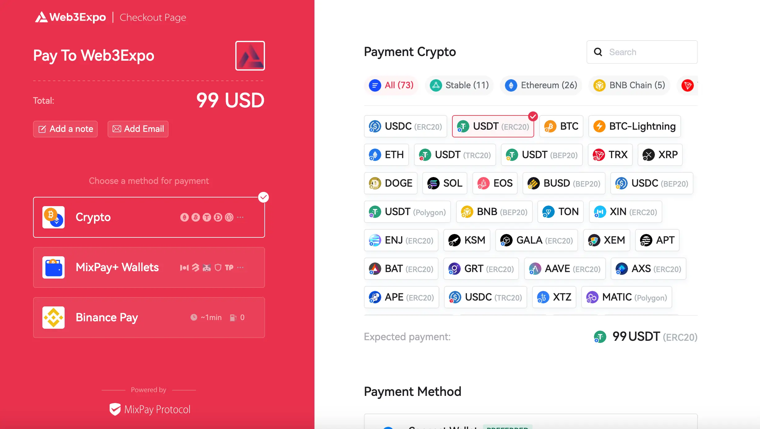 Pagina di pagamento MixPay
