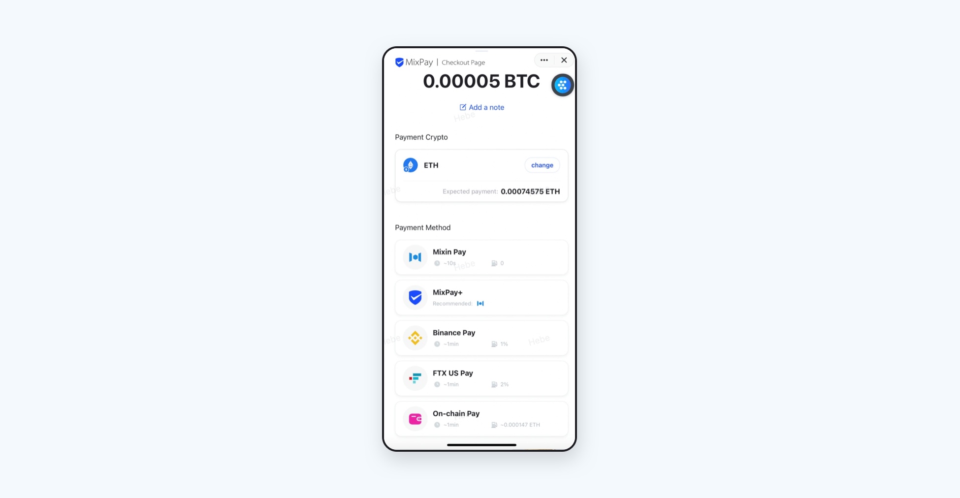 MixPay Mobile Checkout Page